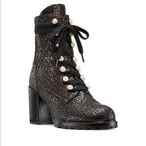 Stuart Weitzman Ivey Booties in Metallic Fabric